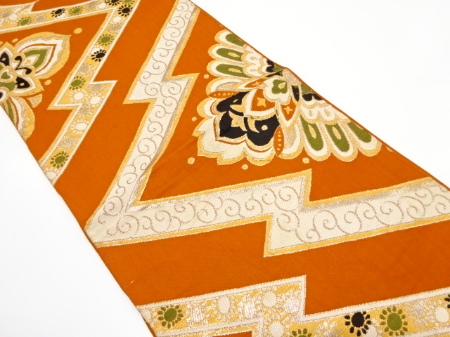 JAPANESE KIMONO / ANTIQUE FUKURO OBI / WOVEN MATSUKAWABISHI & FLOWER